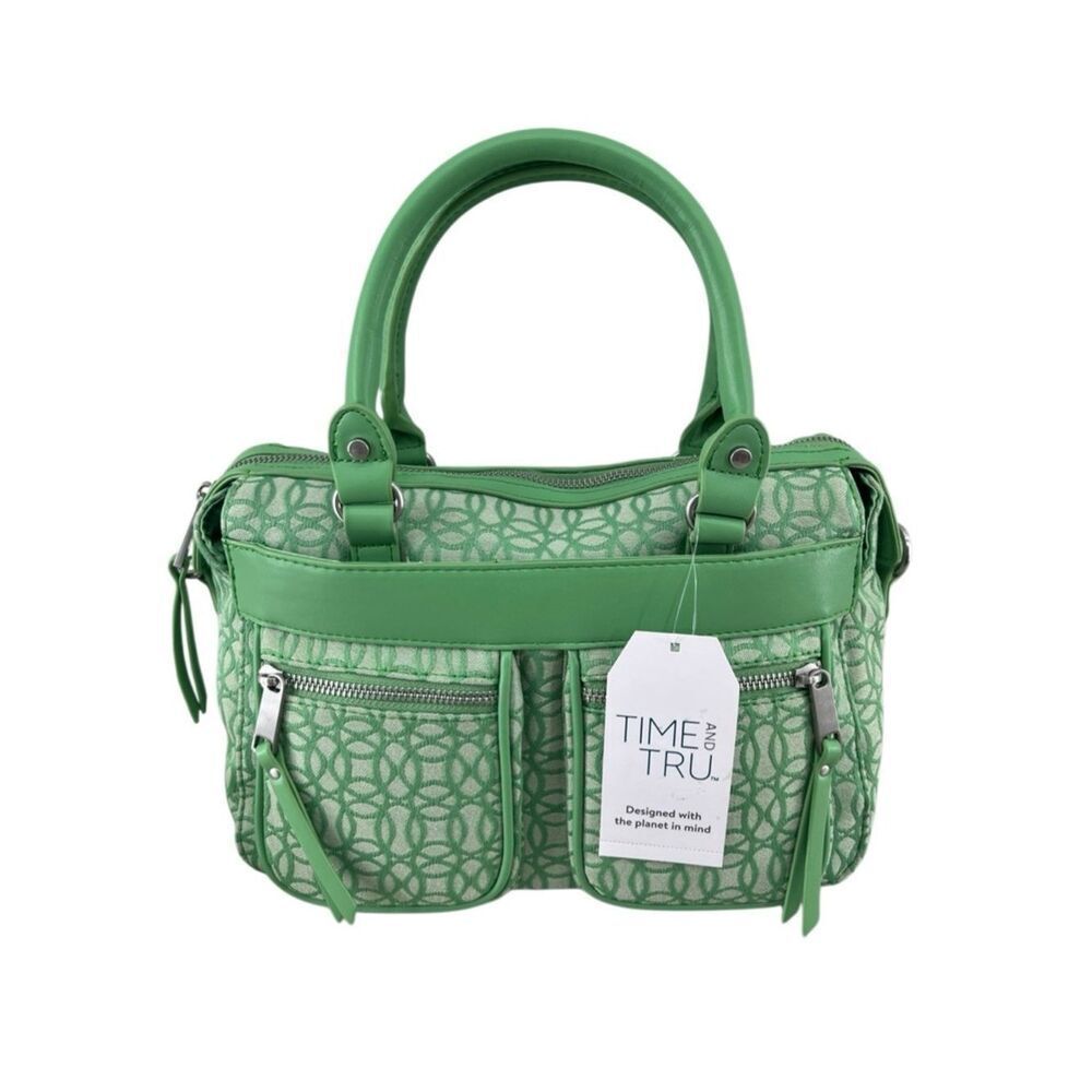 Light Green Patterned Satchel Handbag Purse